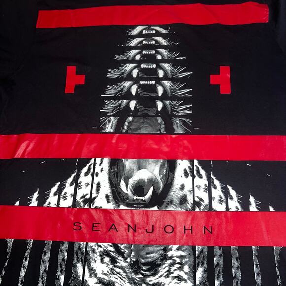Sean John Mens Black Roaring Tiger King Graphic Black Red T-Shirt Plus size 5XB - Picture 2 of 4